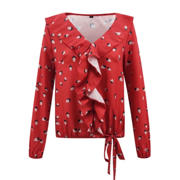 Red ruffled blouse - Picture 3 of 3